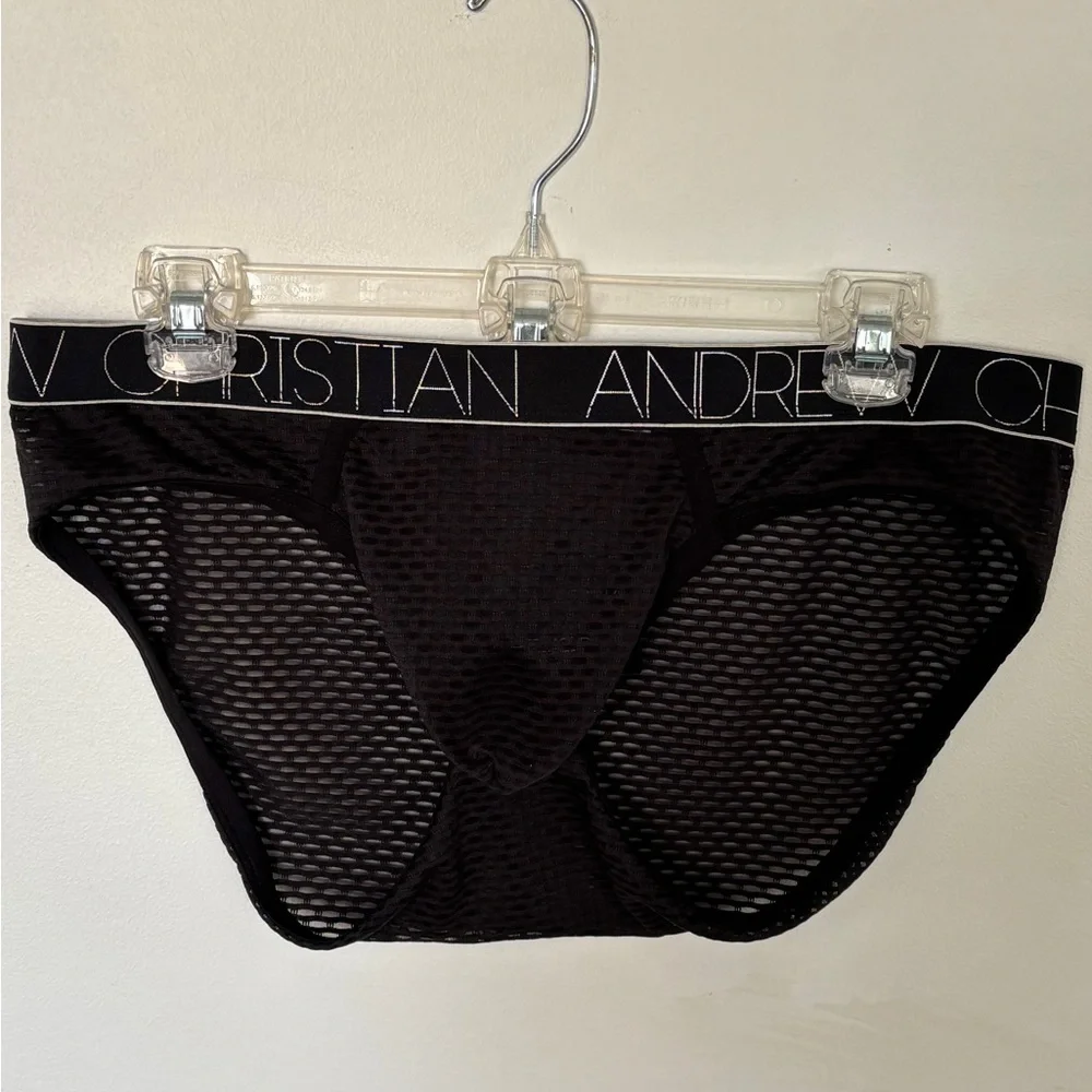 NWT Andrew Christian Sexy Mesh Black Pouch Briefs Size XL